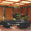 Set Divani da Giardino 11 pz con Cuscini Neri Massello di Pino