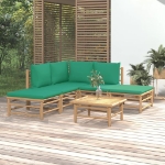 Set Salotto da Giardino 6pz con Cuscini Verdi Bambù