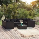 Set Salotto da Giardino 7 pz con Cuscini in Polyrattan Nero