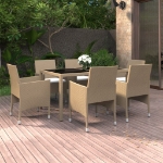 Set da Pranzo Giardino 7 pz Polyrattan e Vetro Temperato Beige