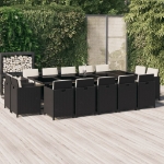 Set da Pranzo per Giardino 15 pz con Cuscini in Polyrattan Nero