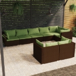 Set Divani da Giardino 8 pz con Cuscini in Polyrattan Marrone