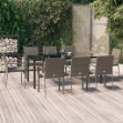 Set da Pranzo Giardino 9pz con Cuscini Nero e Grigio Polyrattan