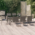 Set da Pranzo Giardino 9pz con Cuscini Nero e Grigio Polyrattan