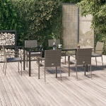 Set da Pranzo Giardino 7pz Nero e Grigio con Cuscini Polyrattan