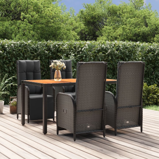 Set da Pranzo da Giardino 5 pz Nero con Cuscini in Polyrattan