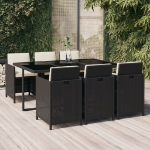 Set da Pranzo da Giardino 7 pz con Cuscini in Polyrattan Nero