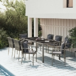 Set da Pranzo da Giardino 9 pz con Cuscini in Polyrattan Grigio