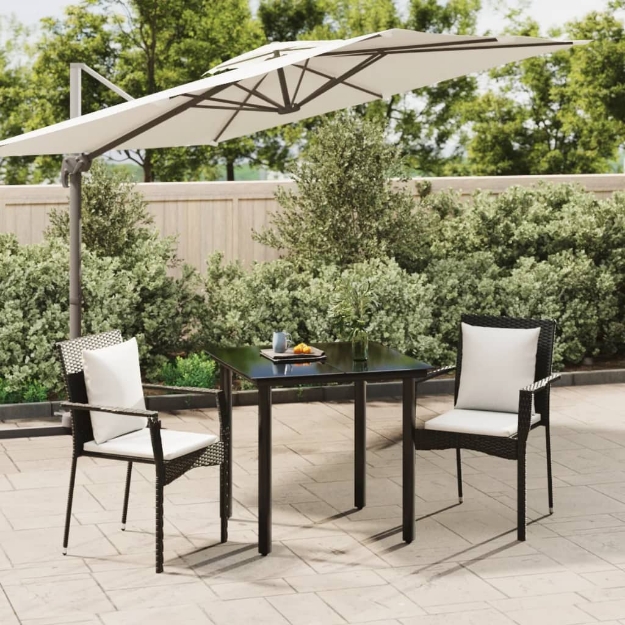 Set da Pranzo da Giardino 3 pz con Cuscini Nero in Polyrattan