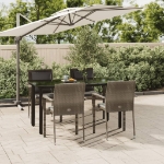 Set da Pranzo Giardino 5pz Nero e Grigio con Cuscini Polyrattan