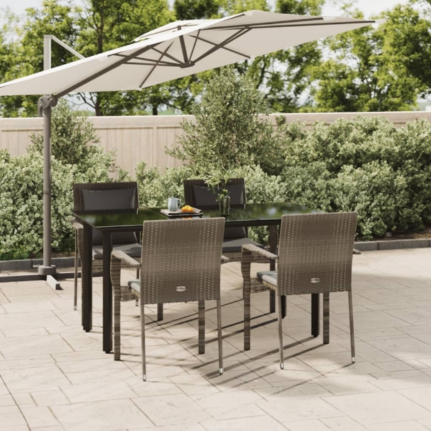 Set da Pranzo Giardino 5pz Nero e Grigio con Cuscini Polyrattan