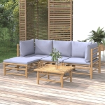 Set Salotto da Giardino 5pz con Cuscini Grigio Chiaro Bambù