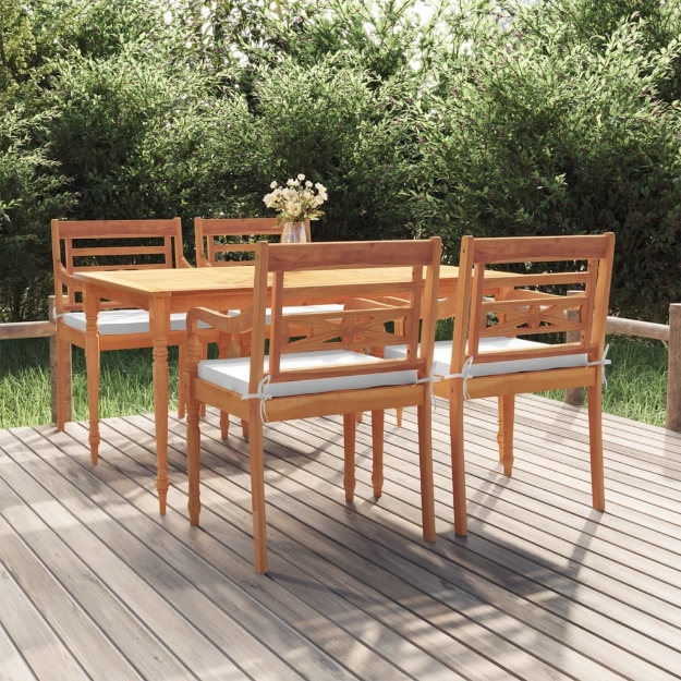 Set da Pranzo Giardino 5 pz con Cuscini Legno Massello di Teak