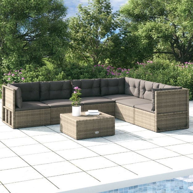 Set Divani da Giardino 6 pz con Cuscini in Polyrattan Grigio