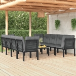 Set Salotto da Giardino 9 pz Nero e Grigio in Polyrattan