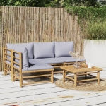 Set Salotto da Giardino 5pz con Cuscini Grigio Chiaro Bambù