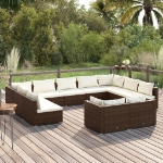 Set Divani da Giardino 11 pz con Cuscini in Polyrattan Marrone