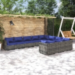 Set Divani da Giardino 10 pz con Cuscini in Polyrattan Grigio