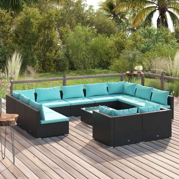 Set Divani da Giardino 12 pz con Cuscini in Polyrattan Nero