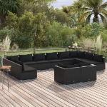 Set Divani da Giardino 12 pz con Cuscini in Polyrattan Nero