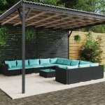 Set Divani da Giardino 12 pz con Cuscini in Polyrattan Nero