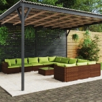 Set Divani da Giardino 12 pz con Cuscini in Polyrattan Marrone