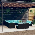 Set Divani da Giardino 12 pz con Cuscini in Polyrattan Nero
