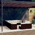 Set Divani da Giardino 12 pz con Cuscini in Polyrattan Marrone