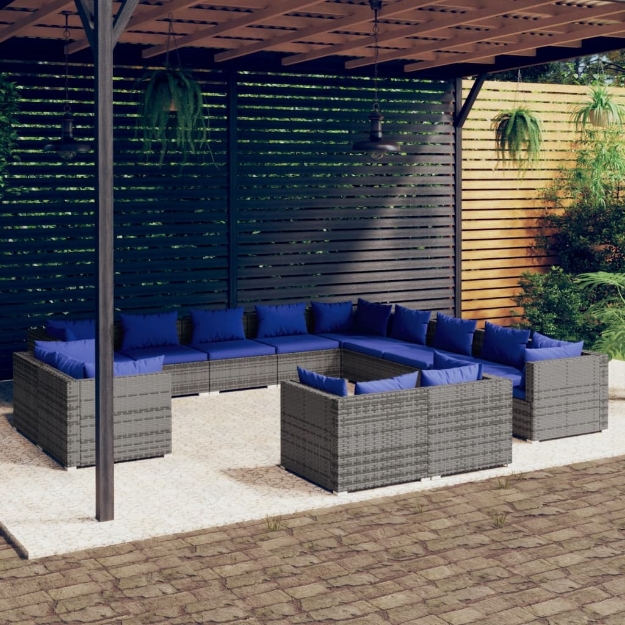 Set Divani da Giardino 13 pz con Cuscini in Polyrattan Grigio