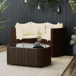 Set Mobili da Giardino 4 pz con Cuscini in Polyrattan Marrone