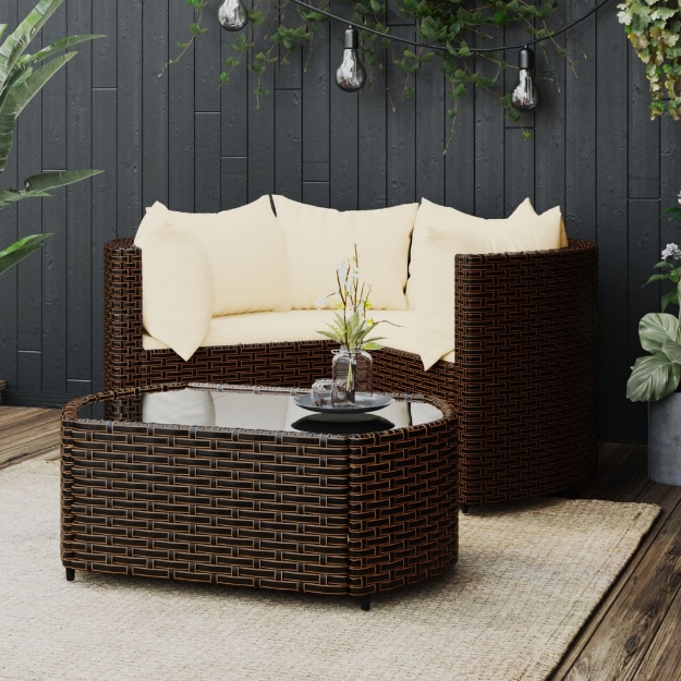 Set Mobili da Giardino 4 pz con Cuscini in Polyrattan Marrone