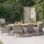 Set da Pranzo per Giardino 9 pz con Cuscini Grigio