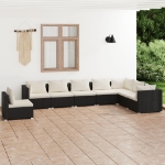 Set Divani da Giardino con Cuscini 8 pz in Polyrattan Nero