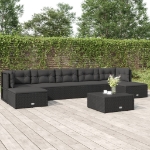 Set Salotto da Giardino con Cuscini 7pz Nero Polyrattan