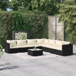 Set Divani da Giardino con Cuscini 8 pz in Polyrattan Nero