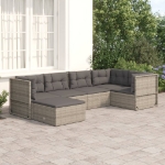 Set Divani da Giardino 6 pz con Cuscini in Polyrattan Grigio