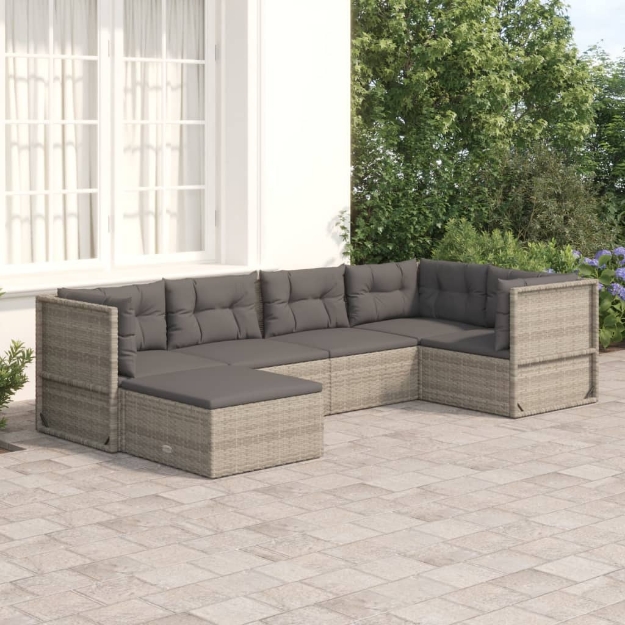 Set Divani da Giardino 6 pz con Cuscini in Polyrattan Grigio