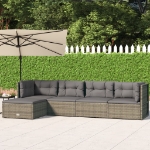 Set Divani da Giardino 5 pz con Cuscini in Polyrattan Grigio