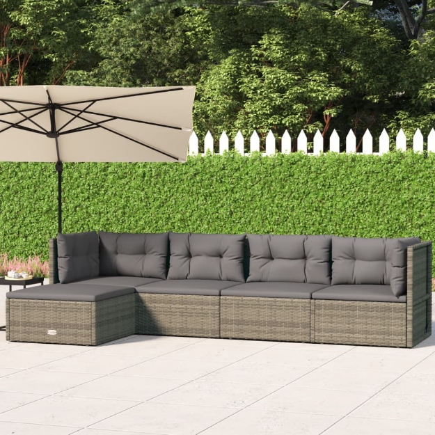 Set Divani da Giardino 5 pz con Cuscini in Polyrattan Grigio