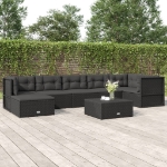 Set Salotto da Giardino con Cuscini 7pz Nero Polyrattan