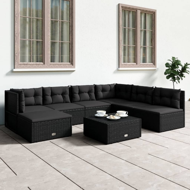 Set Salotto da Giardino con Cuscini 7pz Nero Polyrattan