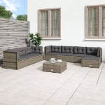 Set Divani da Giardino 8 pz con Cuscini in Polyrattan Grigio