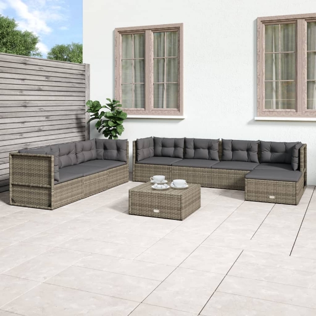 Set Divani da Giardino 8 pz con Cuscini in Polyrattan Grigio