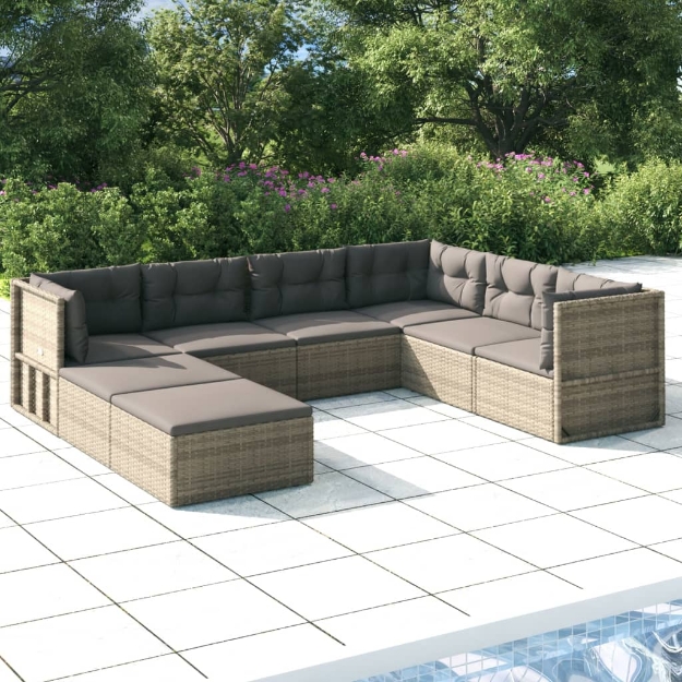 Set Divani da Giardino 8 pz con Cuscini in Polyrattan Grigio