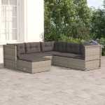 Set Divani da Giardino 6 pz con Cuscini in Polyrattan Grigio