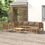 Set Salotto da Giardino 7pz con Cuscini Tortora Bambù