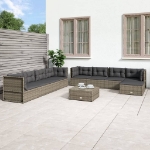 Set Divani da Giardino 9 pz con Cuscini in Polyrattan Grigio