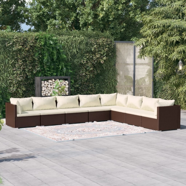 Set Divani da Giardino con Cuscini 8 pz in Polyrattan Marrone