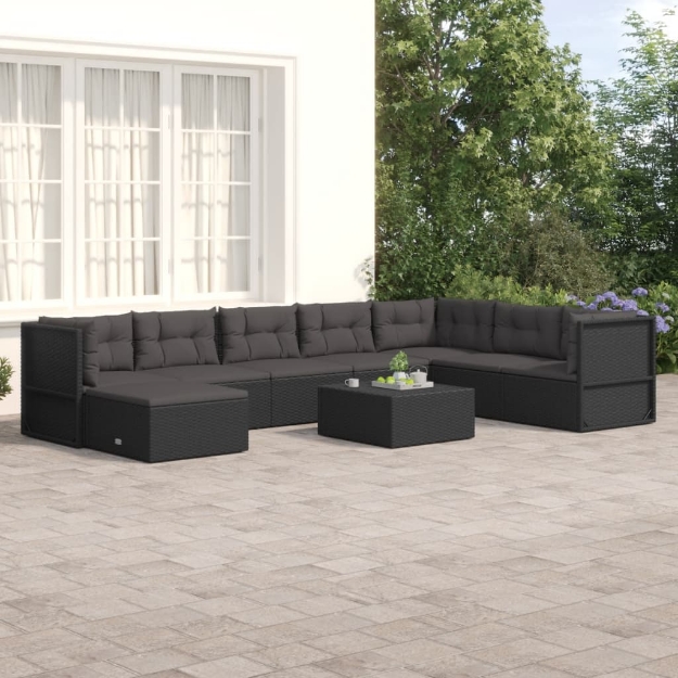 Set Mobili da Giardino con Cuscini 8 pz Nero in Polyrattan