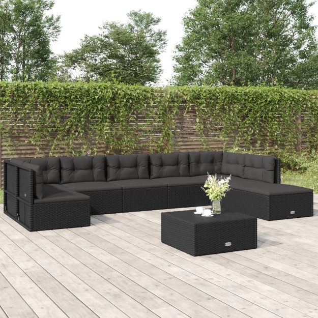 Set Mobili da Giardino con Cuscini 8 pz Nero in Polyrattan